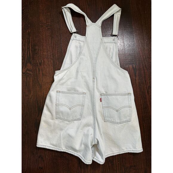 Vintage Levi Strauss & Co Light Wash Striped Shortalls Size Small - Picture 2 of 11